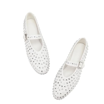 ARQA Crystal-Embellished Mary Jane Flats for Women