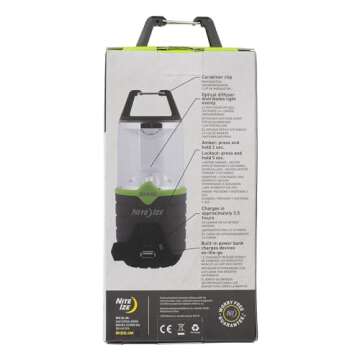 Nite Ize Radiant 314 Rechargeable LED Lantern - Weather & Impact Resistant Light with Power Bank - Rechargeable Lantern for Camping & Hiking Gear