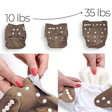 Nora's Nursery Cloth Diapers 7 Pack with 7 Inserts & 1 Wet Bag - Waterproof Cover, Washable, Reusable & One Size Adjustable Pocket Diapers for Newborns and Toddlers-Pacific Neutrals