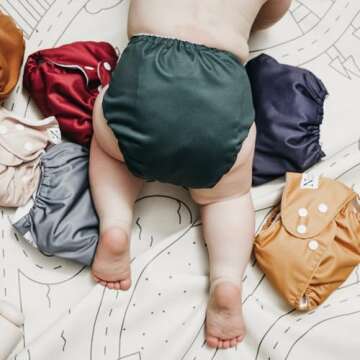 Nora's Nursery Cloth Diapers 7 Pack with 7 Inserts & 1 Wet Bag - Waterproof Cover, Washable, Reusable & One Size Adjustable Pocket Diapers for Newborns and Toddlers-Pacific Neutrals