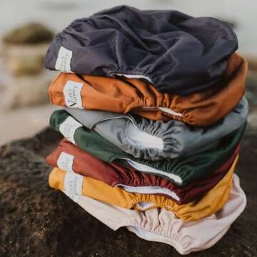 Nora's Nursery Cloth Diapers 7 Pack with 7 Inserts & 1 Wet Bag - Waterproof Cover, Washable, Reusable & One Size Adjustable Pocket Diapers for Newborns and Toddlers-Pacific Neutrals