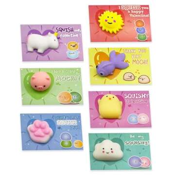28 Valentine’s Day Gift Cards with Cute Kawaii Mochi Squishy for Kids' School Classroom Valentine'...