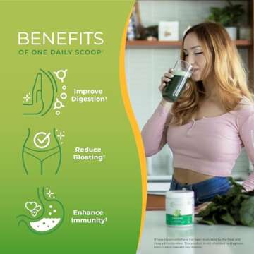 One Sol Greens, Super Greens Powder to Reduce Bloating & Improve Gut Health, Superfood Fresh Bloom Organic Greens Blend Juice & Smoothie Mix, Pre & Probiotic with Digestive Enzymes, Vegan & Soy Free