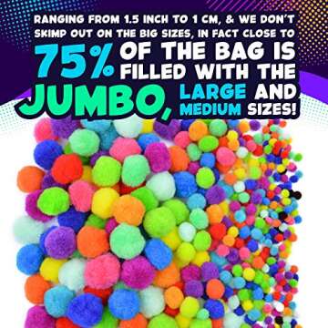 410 Pieces - Jumbo Pom Poms Balls for Craft Supplies - 360 Assorted Large and Small Colored Fuzzy Pompoms with 50 Googly Eyes