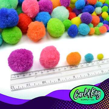 410 Pieces - Jumbo Pom Poms Balls for Craft Supplies - 360 Assorted Large and Small Colored Fuzzy Pompoms with 50 Googly Eyes