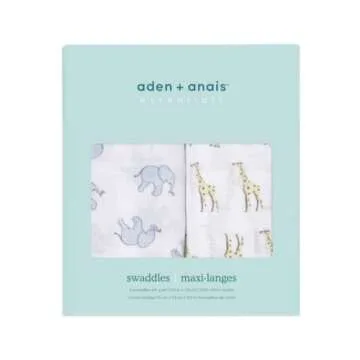 aden + anais Essentials Muslin Swaddle Blankets, Newborn Receiving Blanket for Swaddling, 100% Cotton Baby Swaddle Wrap, 2 Pack, Safari