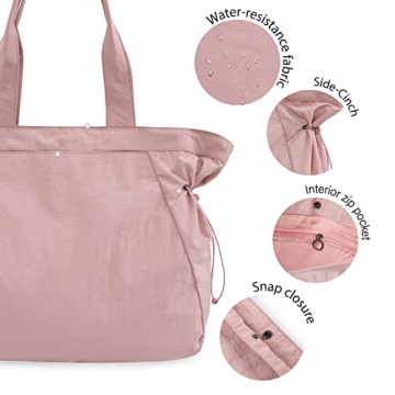 ODODOS 18L Side-Cinch Shopper Bags Lightweight Shoulder Bag Tote Handbag for Shopping Workout Beach Travel, Blush Pink