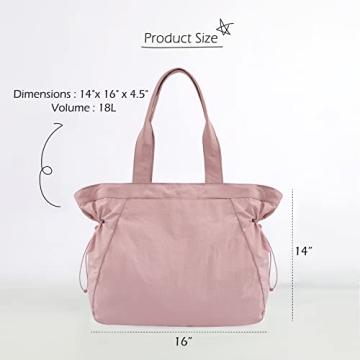 ODODOS 18L Side-Cinch Shopper Bags Lightweight Shoulder Bag Tote Handbag for Shopping Workout Beach Travel, Blush Pink