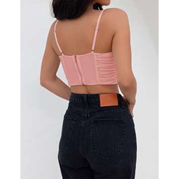 ZESICA Women's Summer Corset Tops Sexy Spaghetti Straps Mesh Bustier Top Cute Camisole Tank Tops Pink