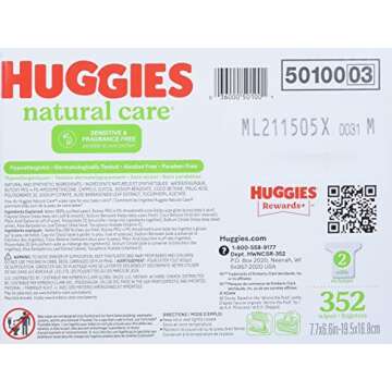 HUGGIES Natural Care Unscented Baby Wipes, Sensitive, 2 Refill Packs (352 Total Wipes)