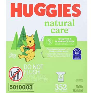 HUGGIES Natural Care Unscented Baby Wipes, Sensitive, 2 Refill Packs (352 Total Wipes)