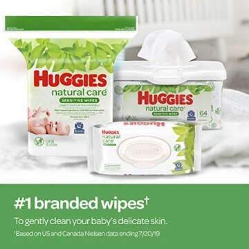 HUGGIES Natural Care Unscented Baby Wipes, Sensitive, 2 Refill Packs (352 Total Wipes)