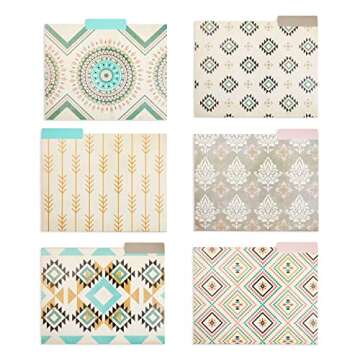 Best Paper Greetings 12 Pack Boho-Themed Decorative File Folders, Cute Office Supplies for Women, Letter Size, 1/3 Cut Tab (9.5 x 11.5)
