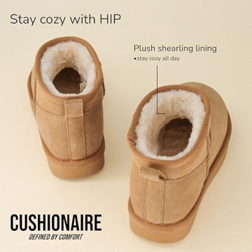 CUSHIONAIRE Women's Hip 2 Genuine Suede Ankle Snow Boots - Pull-On with Cozy Faux Shearling Lining, +Memory Foam, Ankle Boots For Women, Chestnut 8.5 W