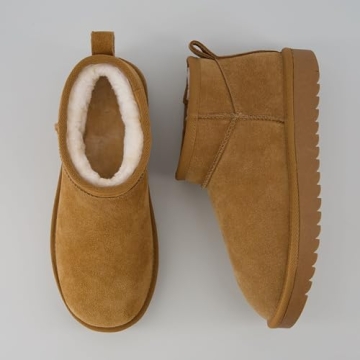 CUSHIONAIRE Women's Hip 2 Genuine Suede Ankle Snow Boots - Pull-On with Cozy Faux Shearling Lining, +Memory Foam, Ankle Boots For Women, Chestnut 8.5 W