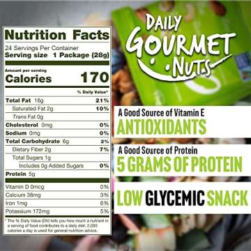 Daily Gourmet Nuts - Unsalted Mixed Nuts Snack Packs/Individually Wrapped Snacks/Nut Snacks/No Peanuts/Healthy Trail Mix Individual Packs/Deluxe Assorted Snacks