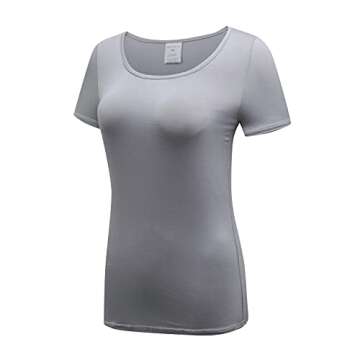 OThread & Co. Women's Short Sleeve T-Shirt Scoop Neck Basic Layer Stretchy Shirts (Small, Light Grey)