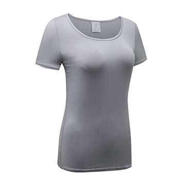 OThread & Co. Women's Short Sleeve T-Shirt Scoop Neck Basic Layer Stretchy Shirts (Small, Light Grey)