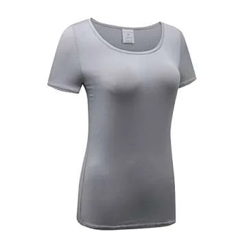 OThread & Co. Women's Short Sleeve T-Shirt Scoop Neck Basic Layer Stretchy Shirts (Small, Light Grey)