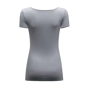 OThread & Co. Women's Short Sleeve T-Shirt Scoop Neck Basic Layer Stretchy Shirts (Small, Light Grey)