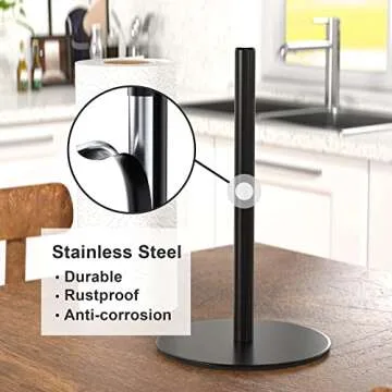 Black Paper Towel Holder Countertop, Free-Standing Kitchen Roll Holder, Stainless Steel Kitchen Towel Holder for Kitchen Rolls Organizer, Classic Fashion Kitchen Roll Dispenser