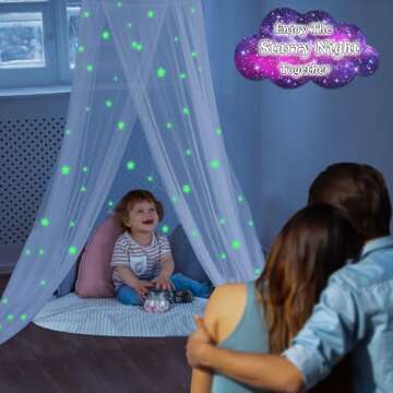 South to East Bed Canopy with Fluorescent Stars Glow in Dark for Kids, Girls Or Adults, Starry Night...