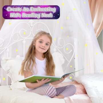 South to East Bed Canopy with Fluorescent Stars Glow in Dark for Kids, Girls Or Adults, Starry Night Bed Canopy Fit Kid Beds, Girls Beds, Twin Or Full Size Beds, Fire Retardant Fabric