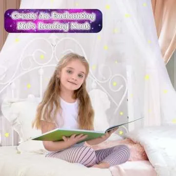 South to East Bed Canopy with Fluorescent Stars Glow in Dark for Kids, Girls Or Adults, Starry Night Bed Canopy Fit Kid Beds, Girls Beds, Twin Or Full Size Beds, Fire Retardant Fabric