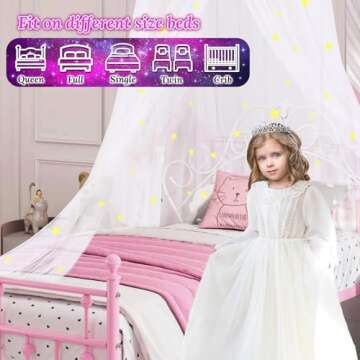 South to East Bed Canopy with Fluorescent Stars Glow in Dark for Kids, Girls Or Adults, Starry Night Bed Canopy Fit Kid Beds, Girls Beds, Twin Or Full Size Beds, Fire Retardant Fabric