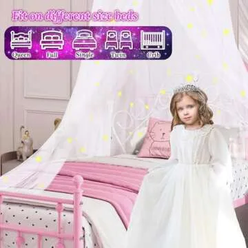 South to East Bed Canopy with Fluorescent Stars Glow in Dark for Kids, Girls Or Adults, Starry Night Bed Canopy Fit Kid Beds, Girls Beds, Twin Or Full Size Beds, Fire Retardant Fabric