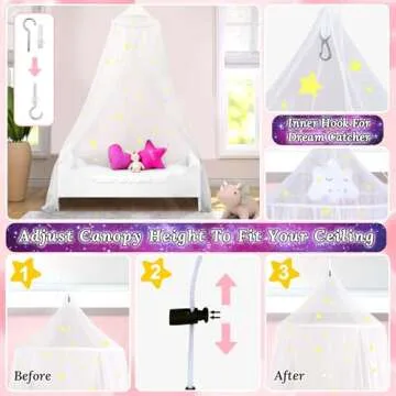 South to East Bed Canopy with Fluorescent Stars Glow in Dark for Kids, Girls Or Adults, Starry Night Bed Canopy Fit Kid Beds, Girls Beds, Twin Or Full Size Beds, Fire Retardant Fabric