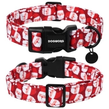 DOGWONG Christmas Cotton Dog Collar, Red Santa Claus Dog Collar Durable Holiday Pet Dog Collars Cute...