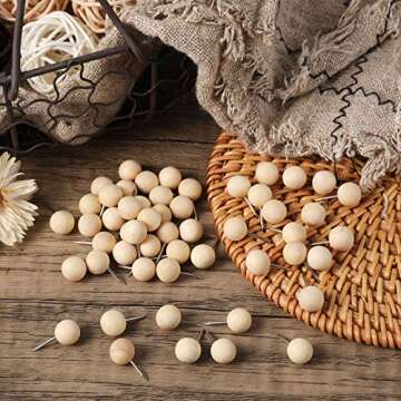 Wooden Push Pins Thumb Tacks Push Pins for Cork Board Round Head Map with Steel Needle Point Boho Office Supplies(White,80 Pieces)