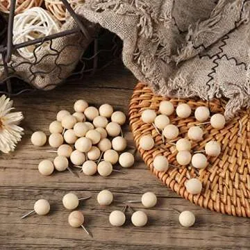 Wooden Push Pins Thumb Tacks Push Pins for Cork Board Round Head Map with Steel Needle Point Boho Office Supplies(White,80 Pieces)