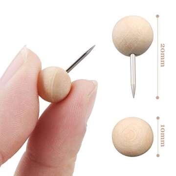 Wooden Push Pins Thumb Tacks Push Pins for Cork Board Round Head Map with Steel Needle Point Boho Office Supplies(White,80 Pieces)