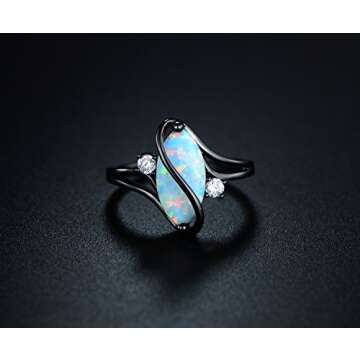 Barzel 18k Black Rhodium Plated Created Fire Opal Ring With Cubic Zirconia Accents (Black Rhodium Fire Opal, 8)