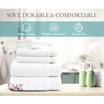 California Design Den Luxury 100% Cotton Towels - 6 Piece Towel Set, Extra Soft & Fluffy, Quick Dry Towel & Highly Absorbent, Hotel Bath Towel Set - 2 Bath Towels, 2 Hand Towels & 2 Washcloths (White)