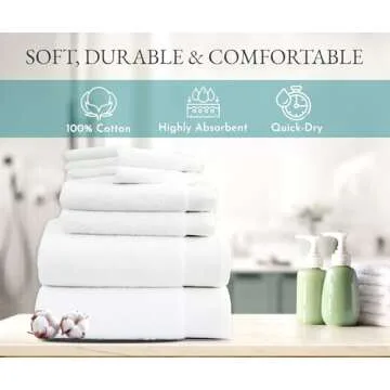 California Design Den Luxury 100% Cotton Towels - 6 Piece Towel Set, Extra Soft & Fluffy, Quick Dry Towel & Highly Absorbent, Hotel Bath Towel Set - 2 Bath Towels, 2 Hand Towels & 2 Washcloths (White)