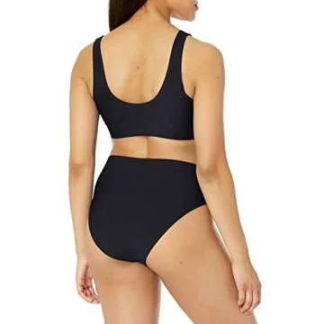 Tempt Me Women Black Two Piece Scoop Neck Bikini Crop Top Swimsuit Sporty High Waisted Bathing Suit Suit L