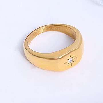 Jude Jewelers Stainless Steel Sunshine Signet Style Fashion Dainty Wedding Promise Festival Birthday...