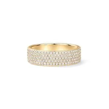 PAVOI 14K Yellow Gold Plated Cubic Zirconia Wide Eternity Statement Rings | CZ Stackable Wedding Band for Women | Size 6