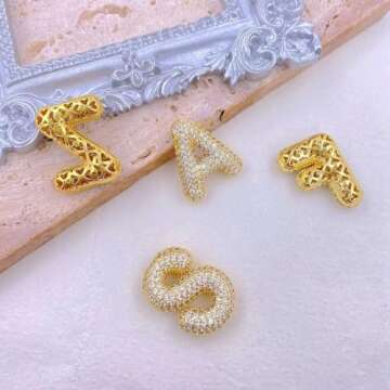 Qyalie Bubble Letter Necklace Balloon Initial Necklaces for Women Dainty Alphabet Pendant 14K Gold P...