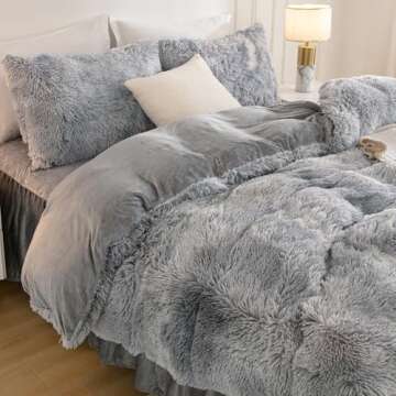 Andency Faux Fur Tie-Dyed Grey White Comforter King Size, 3 Pieces Fluffy Fuzzy Plush Bedding Comforter Set (1 Shaggy Velvet Comforter & 2 Pillowcases), Soft Puffy Comfy Down Comforter Bedding Set