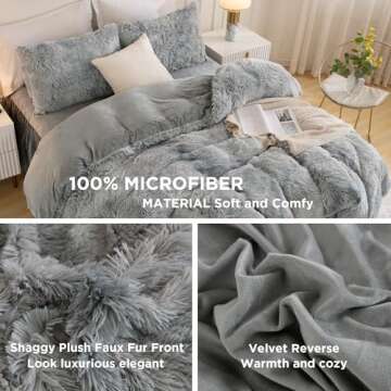 Andency Faux Fur Tie-Dyed Grey White Comforter King Size, 3 Pieces Fluffy Fuzzy Plush Bedding Comforter Set (1 Shaggy Velvet Comforter & 2 Pillowcases), Soft Puffy Comfy Down Comforter Bedding Set