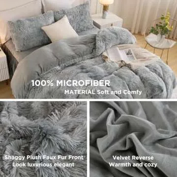 Andency Faux Fur Tie-Dyed Grey White Comforter King Size, 3 Pieces Fluffy Fuzzy Plush Bedding Comforter Set (1 Shaggy Velvet Comforter & 2 Pillowcases), Soft Puffy Comfy Down Comforter Bedding Set