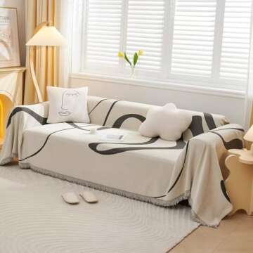 VClife Chenille Sectional Couch Cover for 3 Cushion Couch Sofa Modern Simple Beige Cream Black Strip...