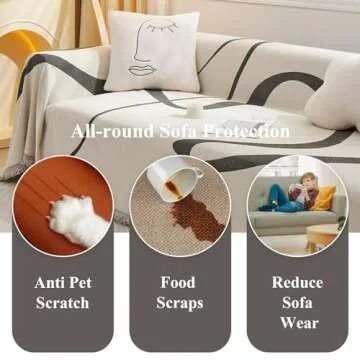 VClife Chenille Sectional Couch Cover for 3 Cushion Couch Sofa Modern Simple Beige Cream Black Stripe Geometric Jacquard Sofa Slipcover Cooling Pet-Friendly Dog Couch Slipcover with Tassel 71"x 134"