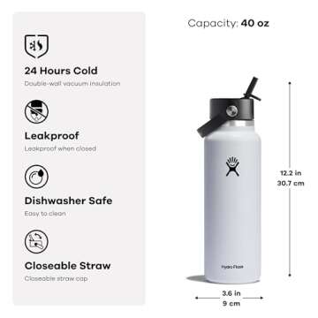 Hydro Flask Wide Flex Straw Cap 40 Oz Bottle