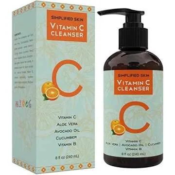 Simplified Skin Vitamin C Facial Cleanser (8 oz) Gel for Daily Anti-Aging & Acne Treatment. Clear Pores on Oily, Dry & Sensitive Skin. Natural Makeup Removing Face Wash