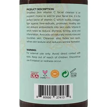 Simplified Skin Vitamin C Facial Cleanser (8 oz) Gel for Daily Anti-Aging & Acne Treatment. Clear Pores on Oily, Dry & Sensitive Skin. Natural Makeup Removing Face Wash